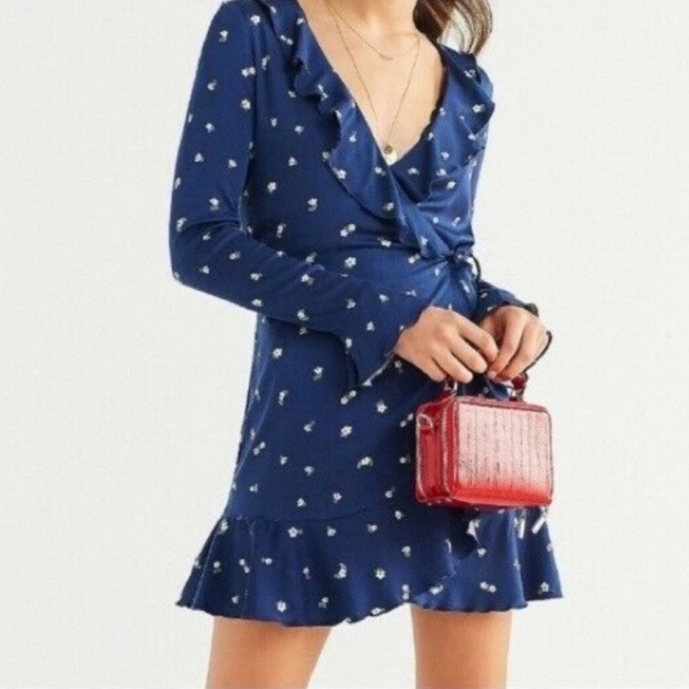 Size Medium Urban Outfitters Blue Ruffle Dress - Picture 1 of 4